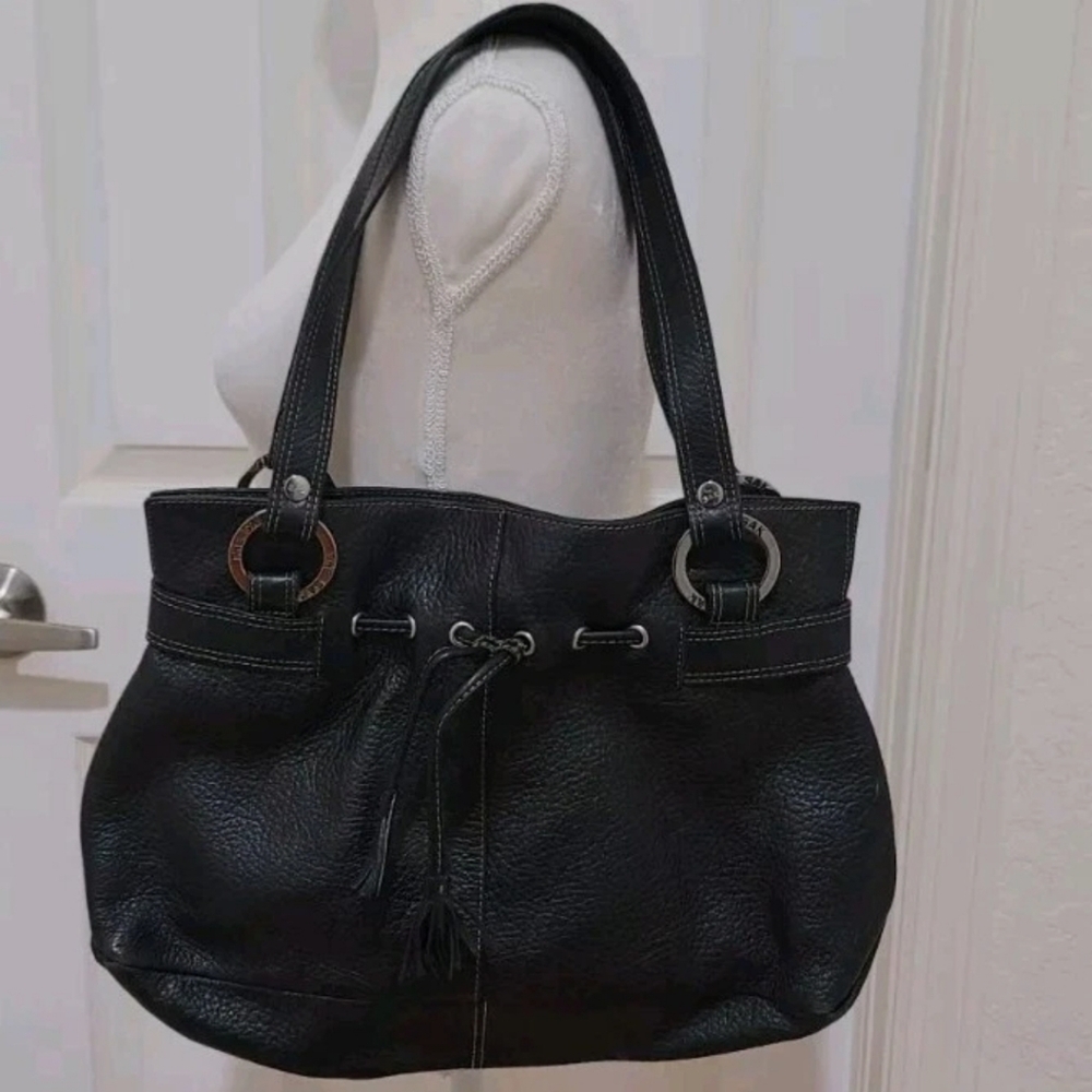 The Sak PINK LABEL Black Pebble Leather Shoulder Bag Purse Handbag Black